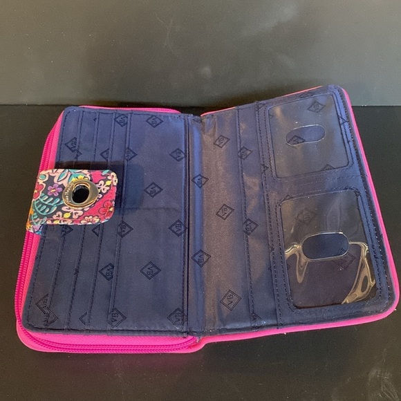 Vera Bradley Turn Lock Purse Wallet Pink Aqua Floral 7 x 5 - Picture 5 of 8